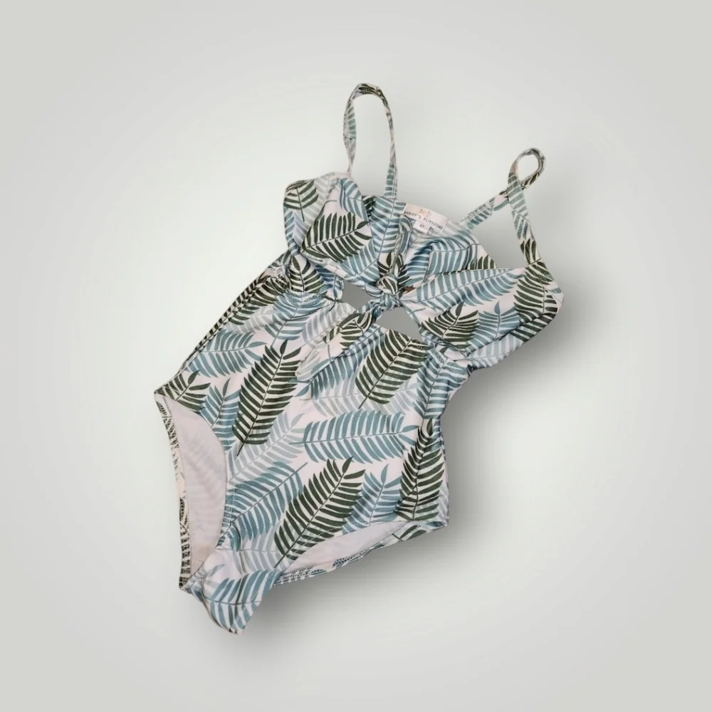 Bailey's Blossoms Tie Front Tropical Green Leaf Swimsuit 4t